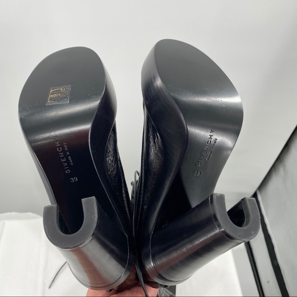 GIVENCHY | Black Leather Lace up Knee High Boots - Picture 11 of 16